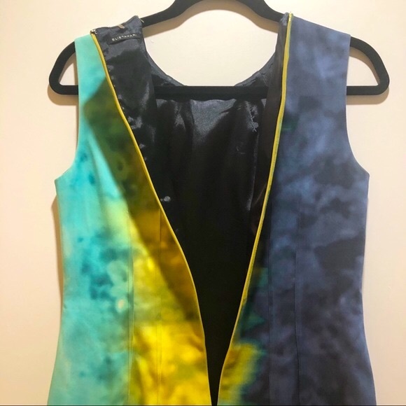 ELIE TAHARI BLUE-YELLOW TIE-DYE OMBRÉ SHIFT DRESS - Picture 10 of 17